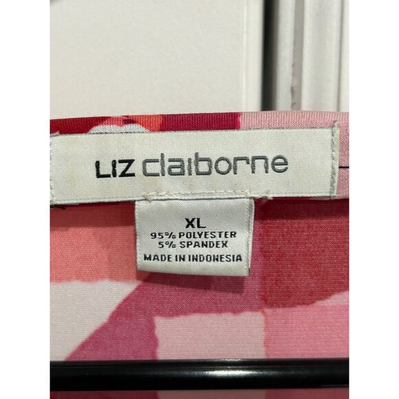 Liz Claiborne Geometric Print Blouse Pink Black Sz XL Pleated Neck Career Office - Picture 5 of 9